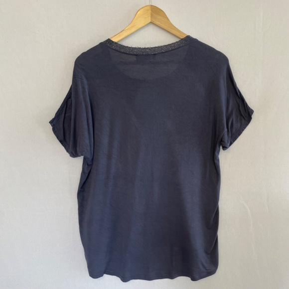 Tina Stevens Linen Cotton Short Sleeve Dark Blue Top One Size Fits Most - Picture 5 of 8